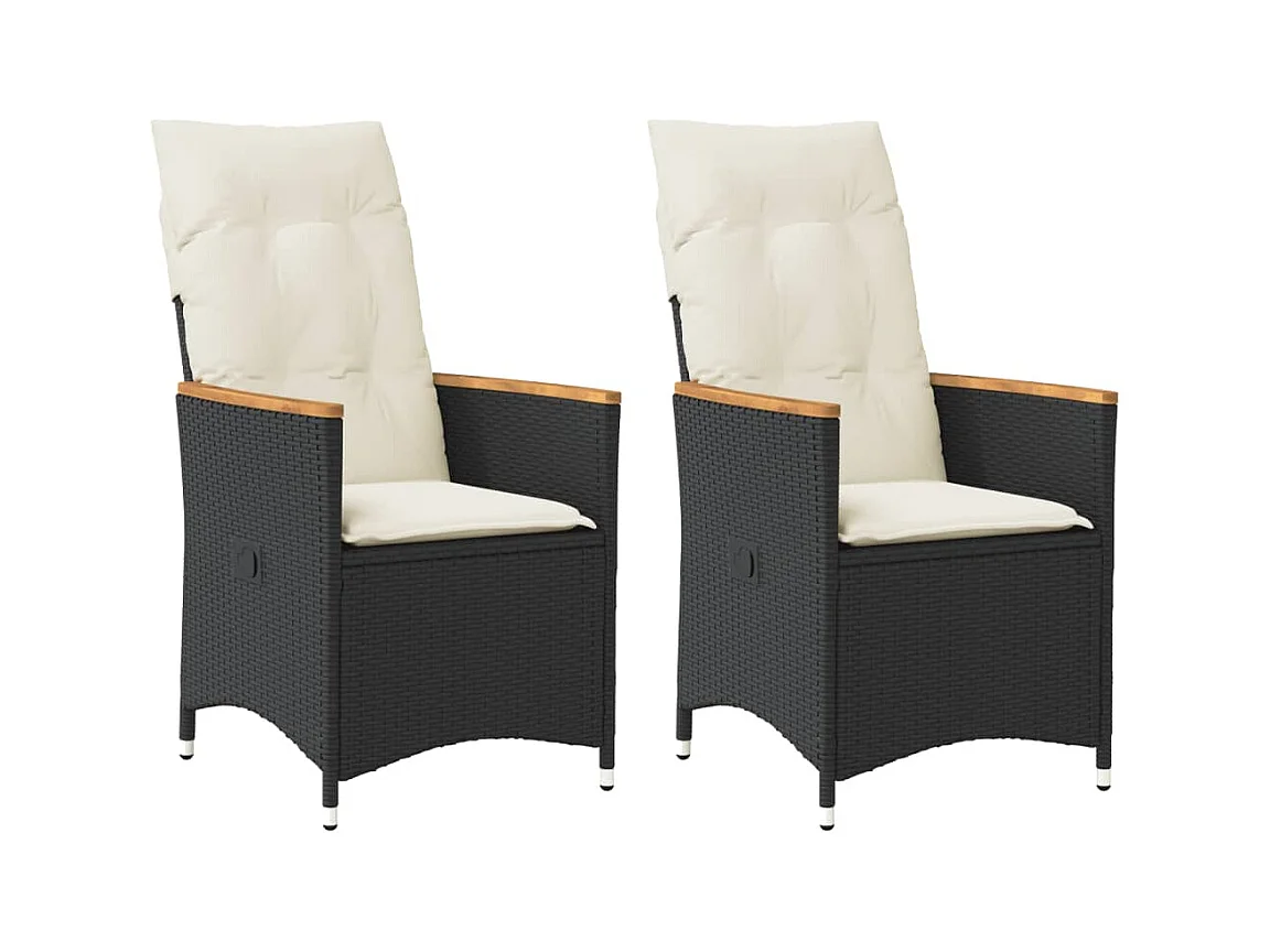 Chaises inclinables de jardin lot de 2 et coussins noir rotin
