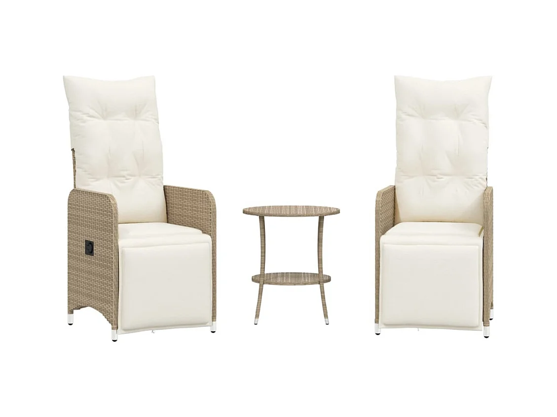 Chaises inclinables de jardin lot de 2 avec table beige rotin