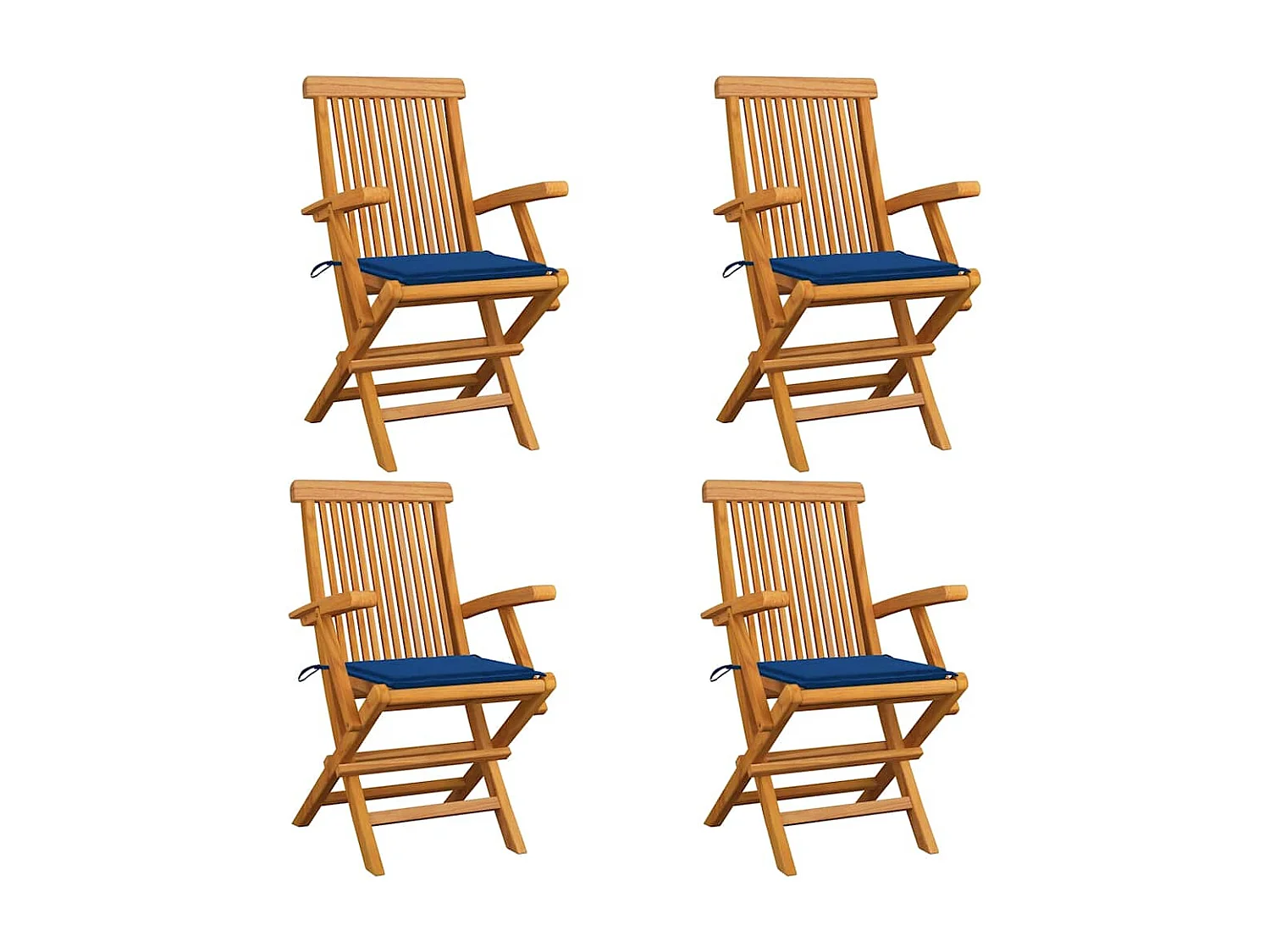Chaises de jardin et coussins bleu royal lot de 4 Bois de teck