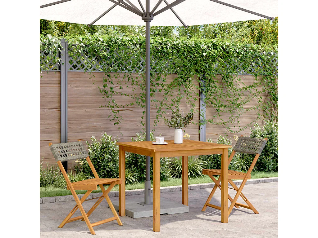 Chaises de bistrot lot de 2 gris bois massif d'acacia et rotin