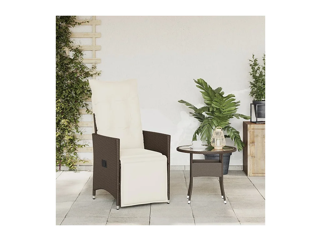 Chaise inclinable de jardin avec coussins marron résine tressée