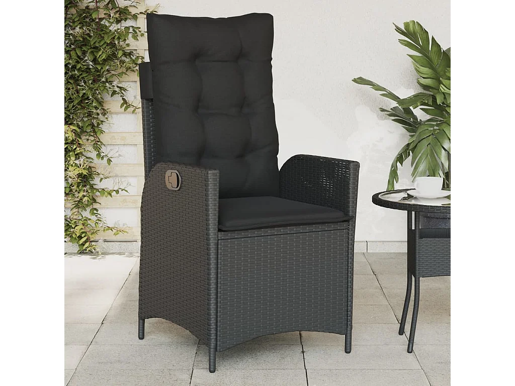 Chaise inclinable de jardin avec coussins noir résine tressée