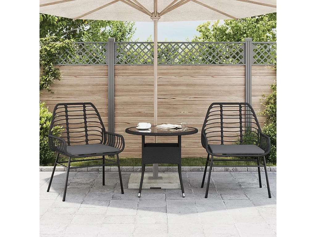 Conjunto de 2 cadeiras de jardim com almofadas pretas em resina trançada