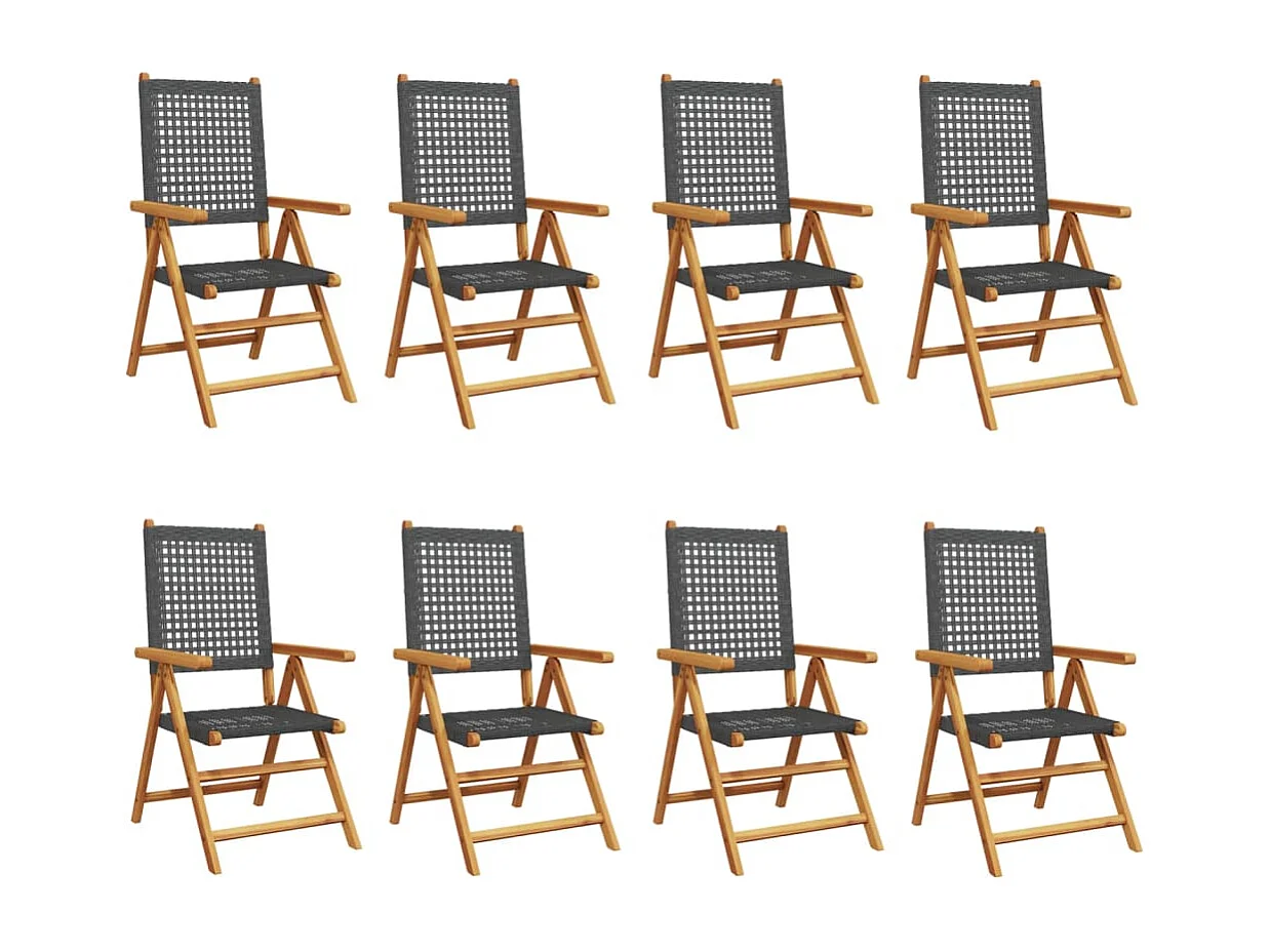 Chaises inclinables de jardin lot de 8 noir rotin bois massif