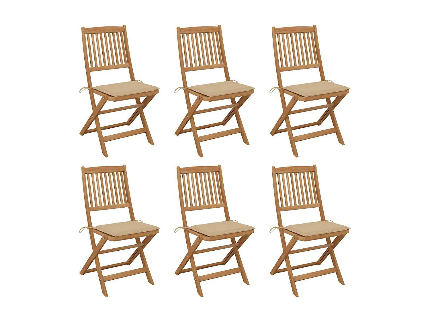 Chaises pliables de jardin lot de 6 avec coussins Bois d'acacia