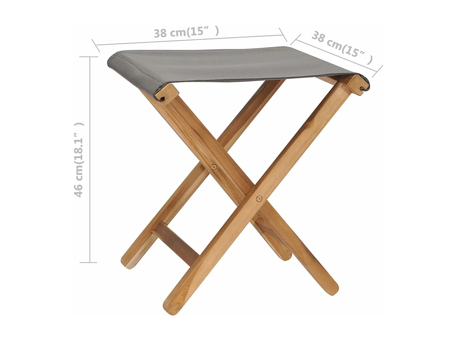 Chaises pliables lot de 2 Bois teck solide et tissu Gris foncé