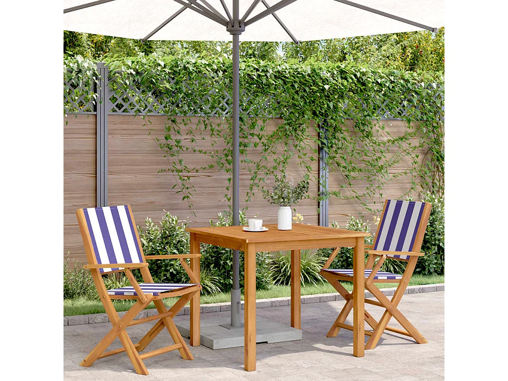 Chaises de jardin lot de 2 bleu/blanc bois acacia massif tissu