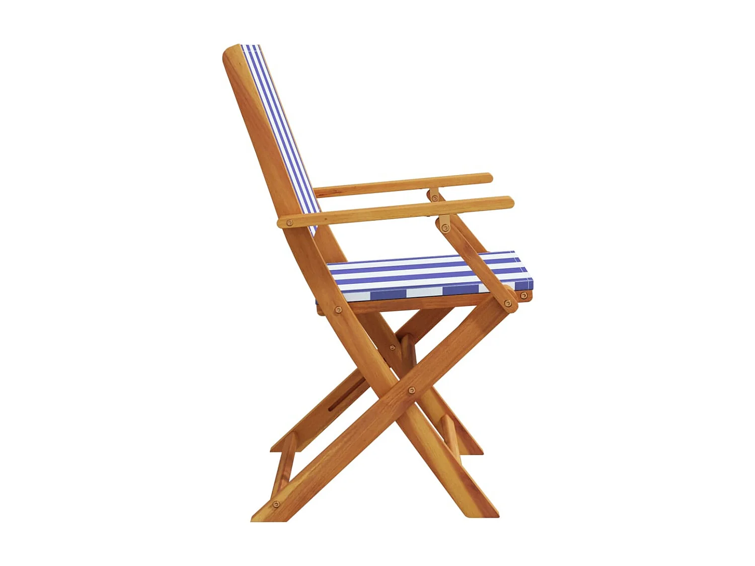 Chaises de jardin lot de 2 bleu/blanc bois acacia massif tissu