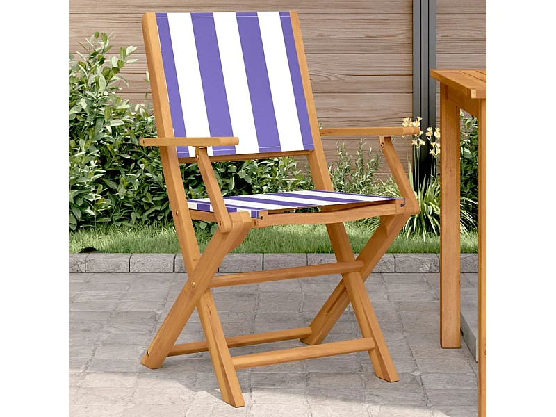 Chaises de jardin lot de 2 bleu/blanc bois acacia massif tissu