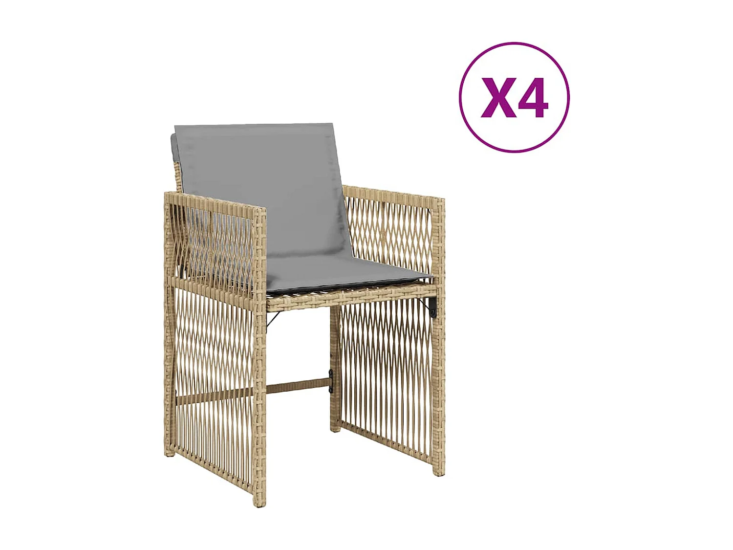 Conjunto de 4 cadeiras de jardim com almofadas bege mix