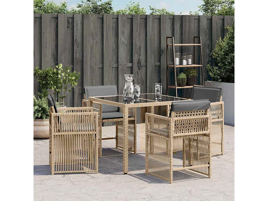 Conjunto de 4 cadeiras de jardim com almofadas bege mix