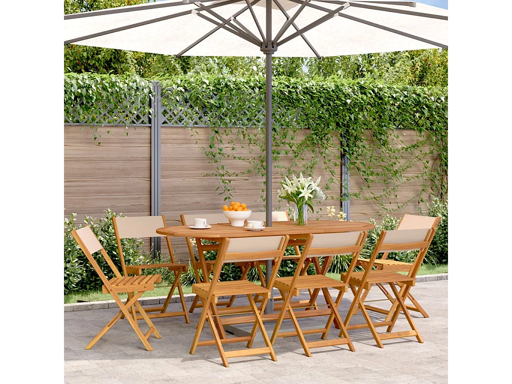 Chaises de jardin pliantes lot de 8 beige tissu et bois massif