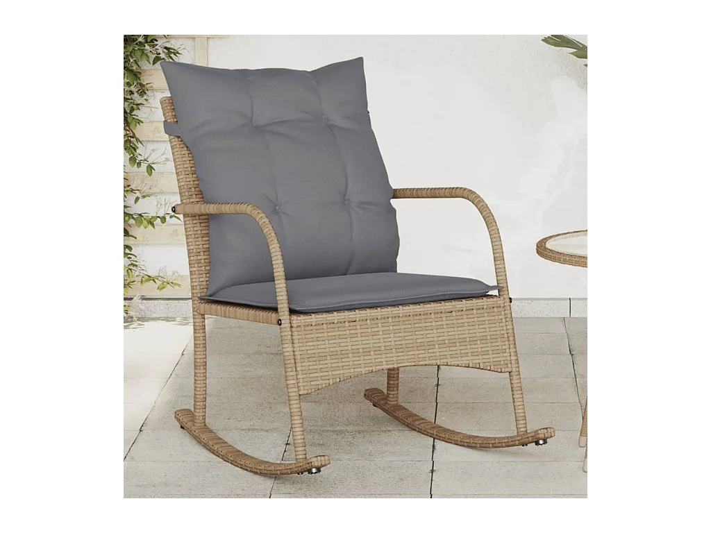 Chaise à bascule de jardin avec coussins beige résine tressée