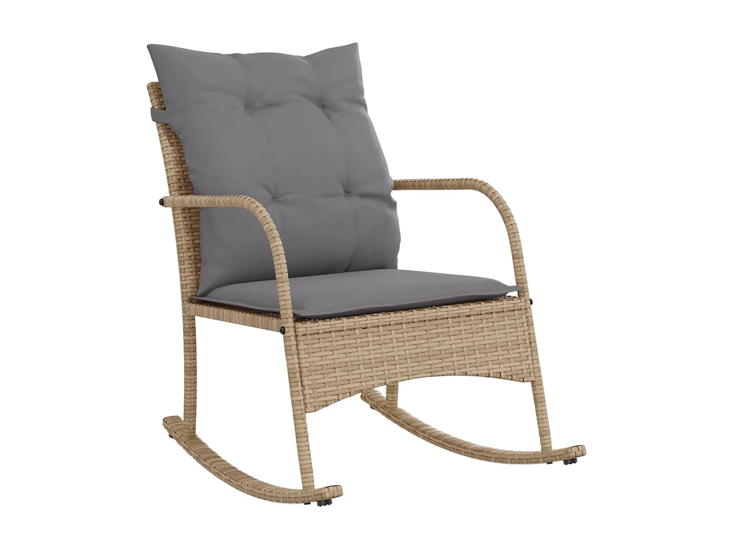 Chaise à bascule de jardin avec coussins beige résine tressée