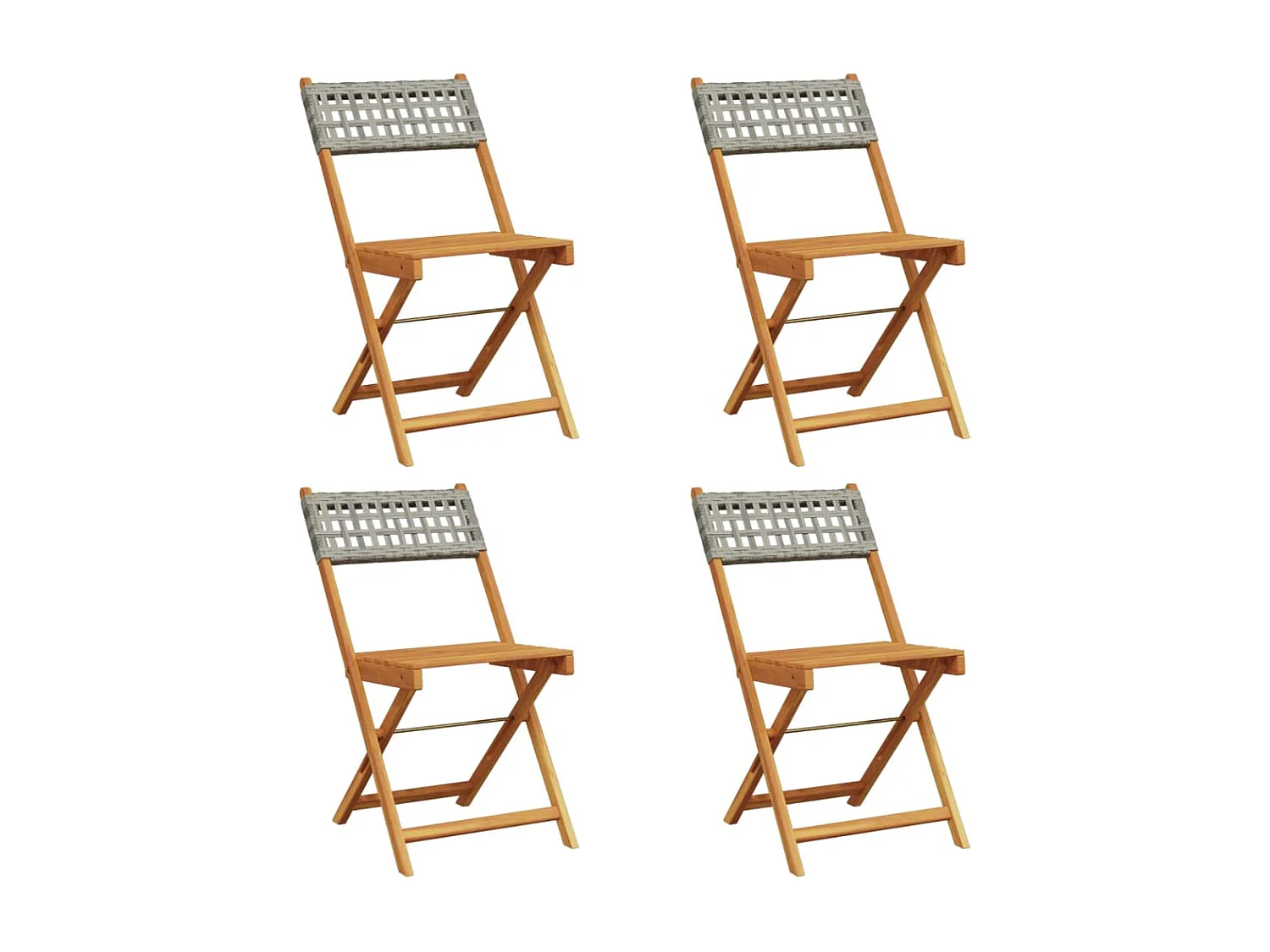 Set di 4 sedie pieghevoli da giardino in polyrattan grigio e legno massello
