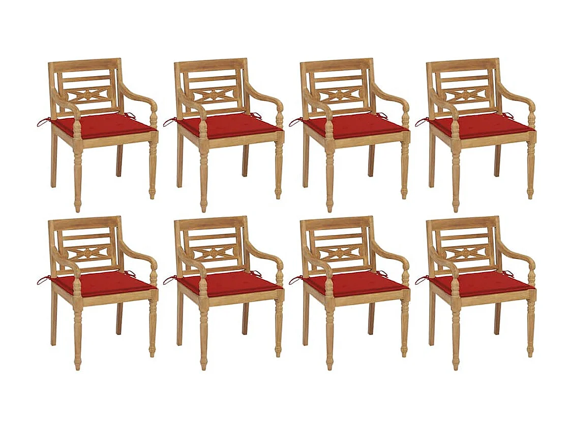 Chaises Batavia avec coussins lot de 8 Bois de teck solide