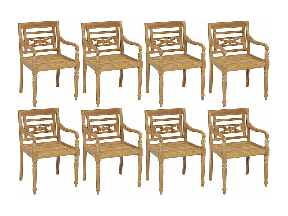 Chaises Batavia avec coussins lot de 8 Bois de teck solide