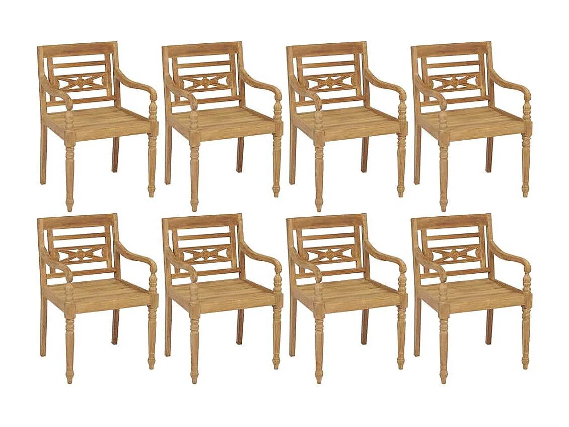Chaises Batavia avec coussins lot de 8 Bois de teck solide