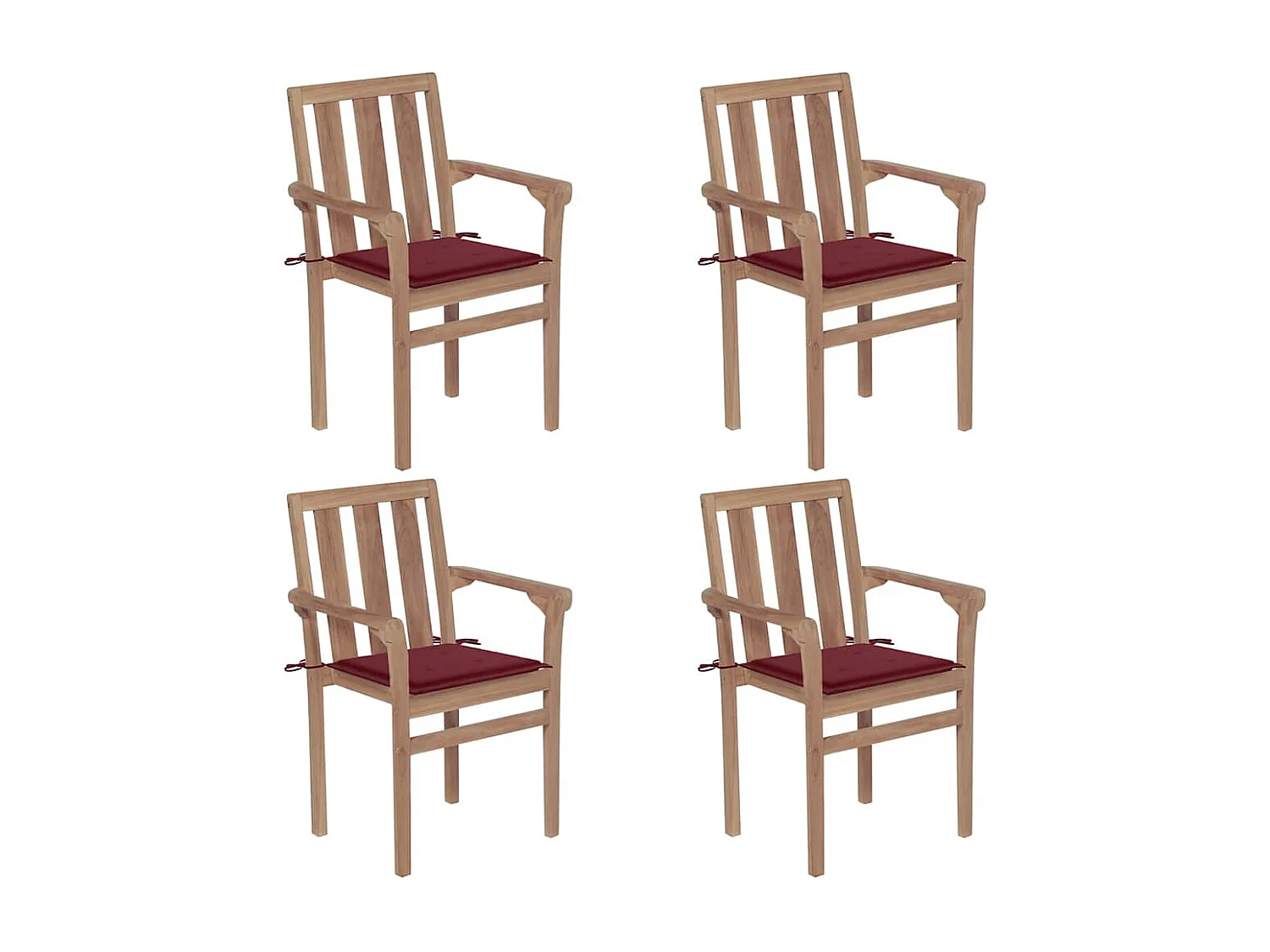 Chaises de jardin empilables avec coussins lot de 4 Teck solide
