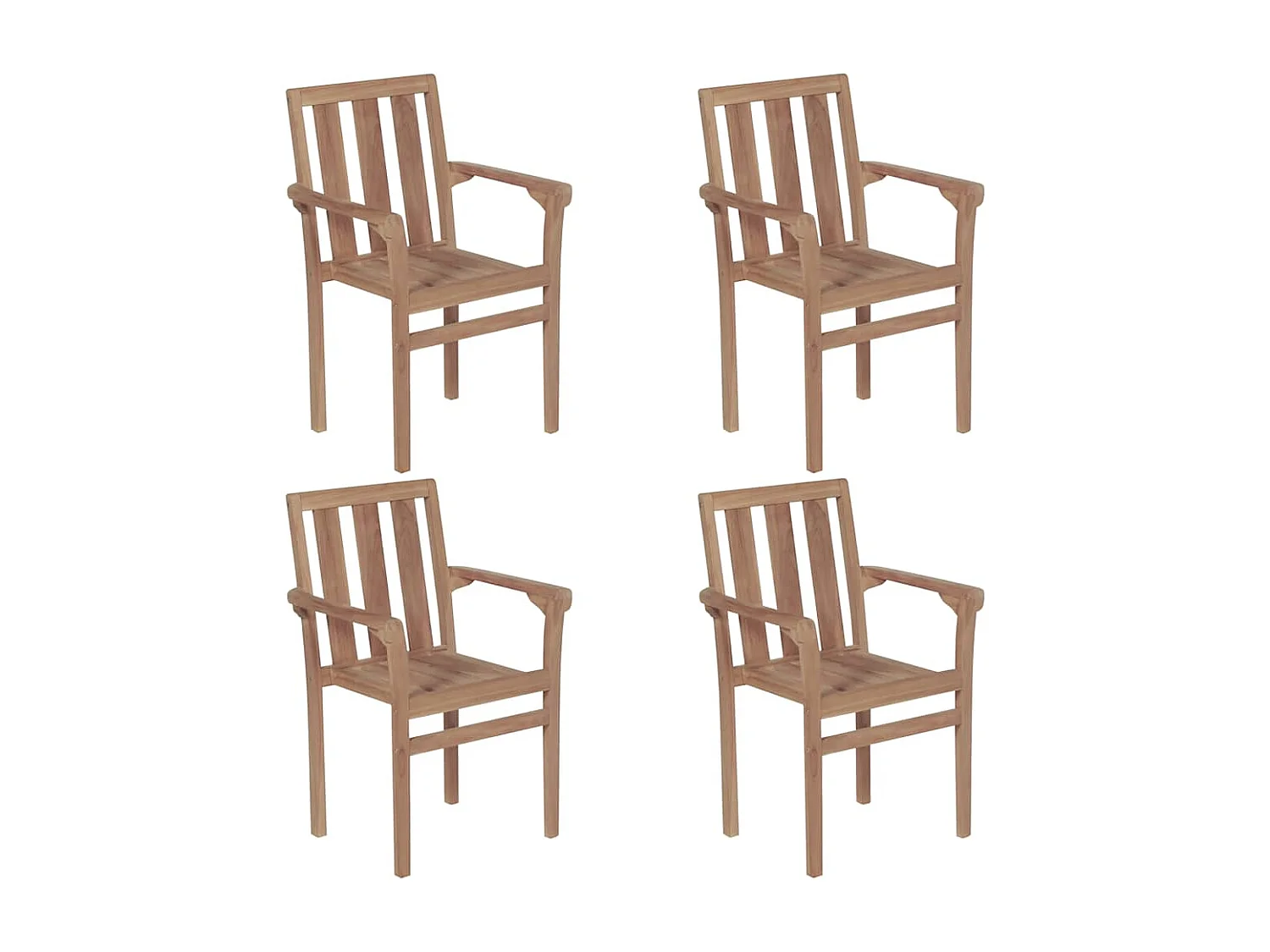 Chaises de jardin empilables avec coussins lot de 4 Teck solide