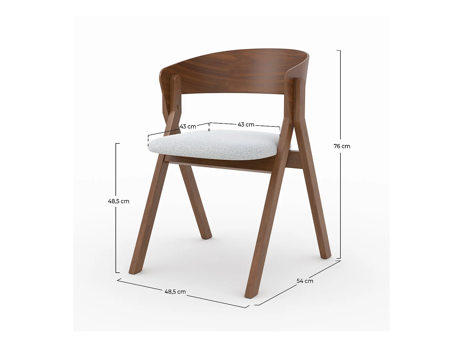 Chaise en bois d'hévéa et tissu gris clair - Héloïse