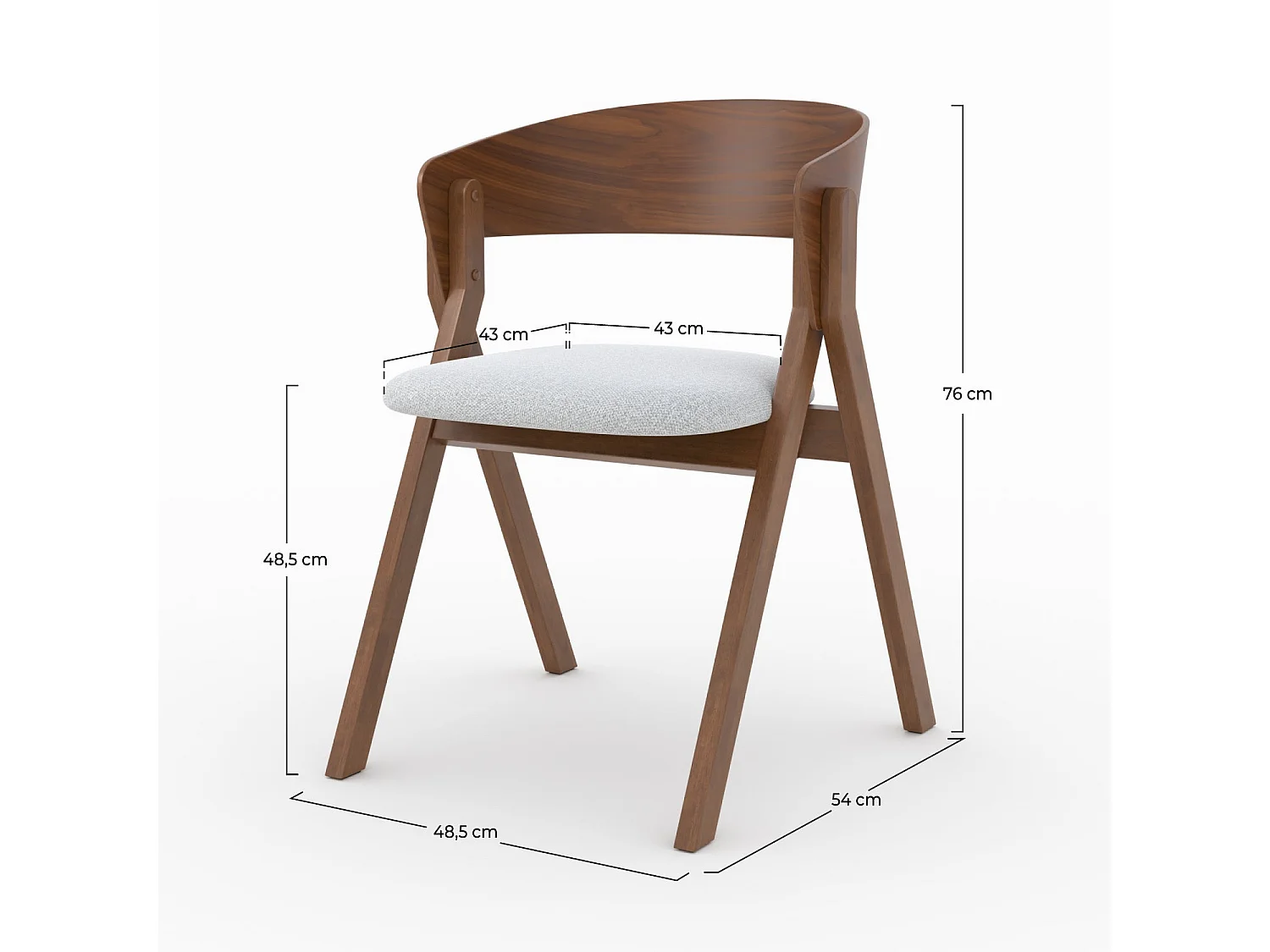 Chaise en bois d'hévéa et tissu gris clair - Héloïse