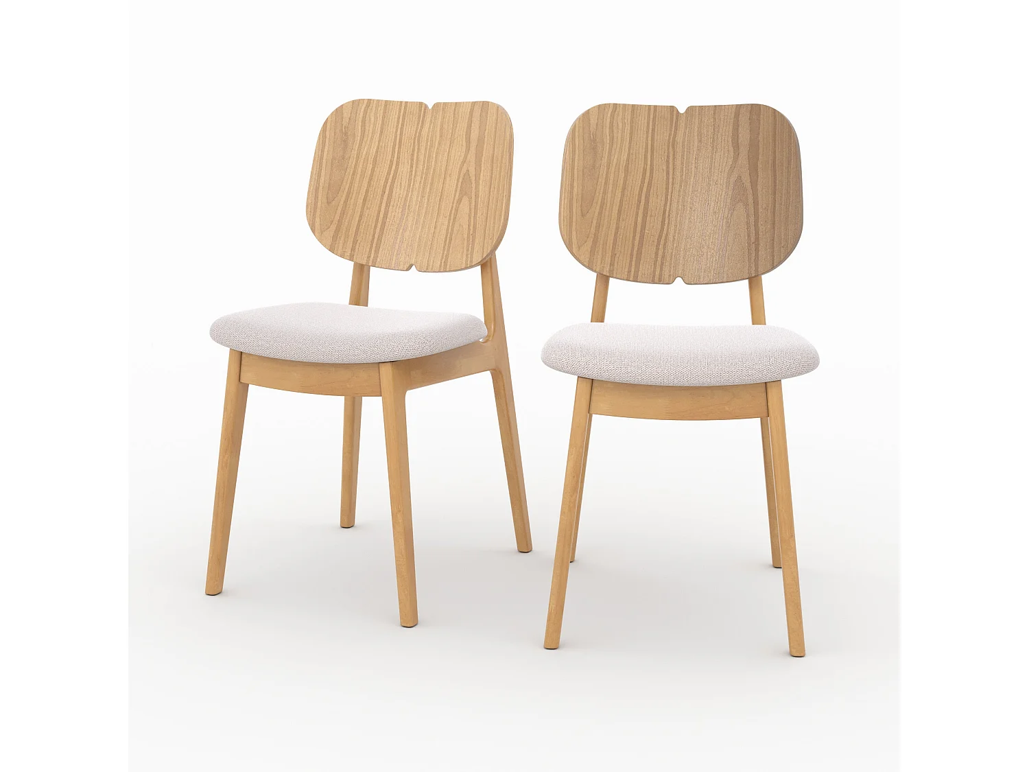 Lot de 2 chaises en bois clair et tissu beige - Clyde