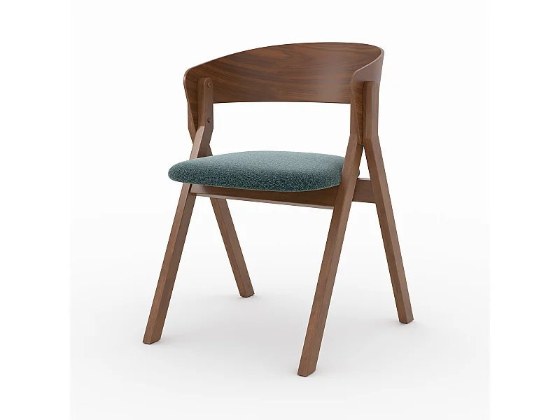 Sedia in legno di hevea e tessuto verde mélange. - Héloïse