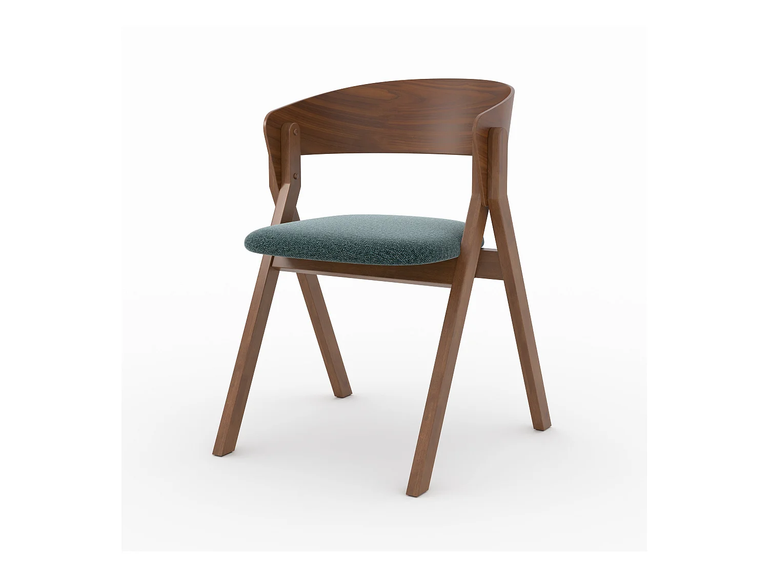 Chaise en bois d'hévéa et tissu vert chiné - Héloïse