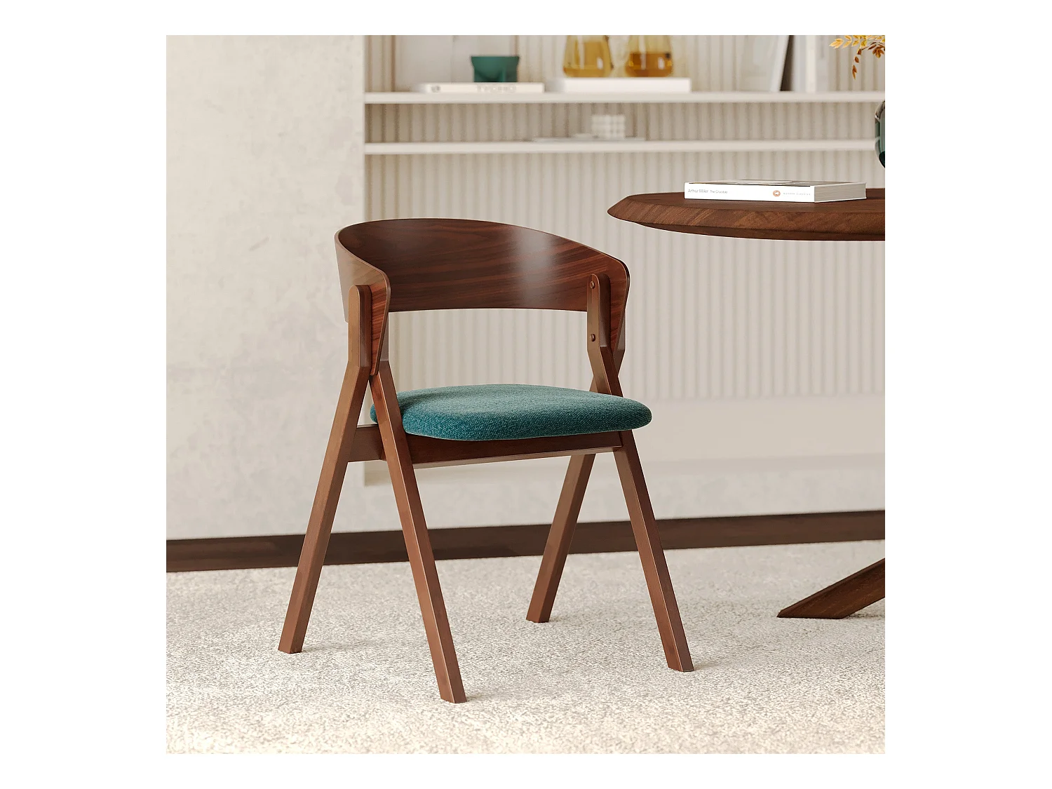 Silla de madera hevea y tela verde jaspeada - Héloïse