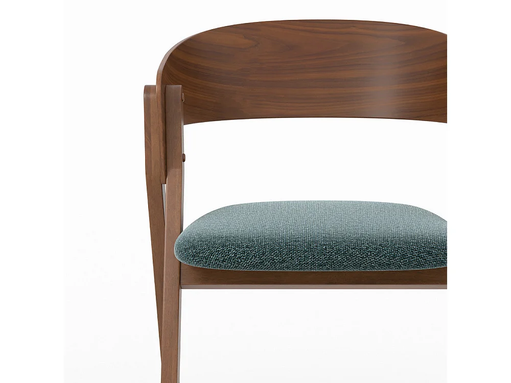 Chaise en bois d'hévéa et tissu vert chiné - Héloïse