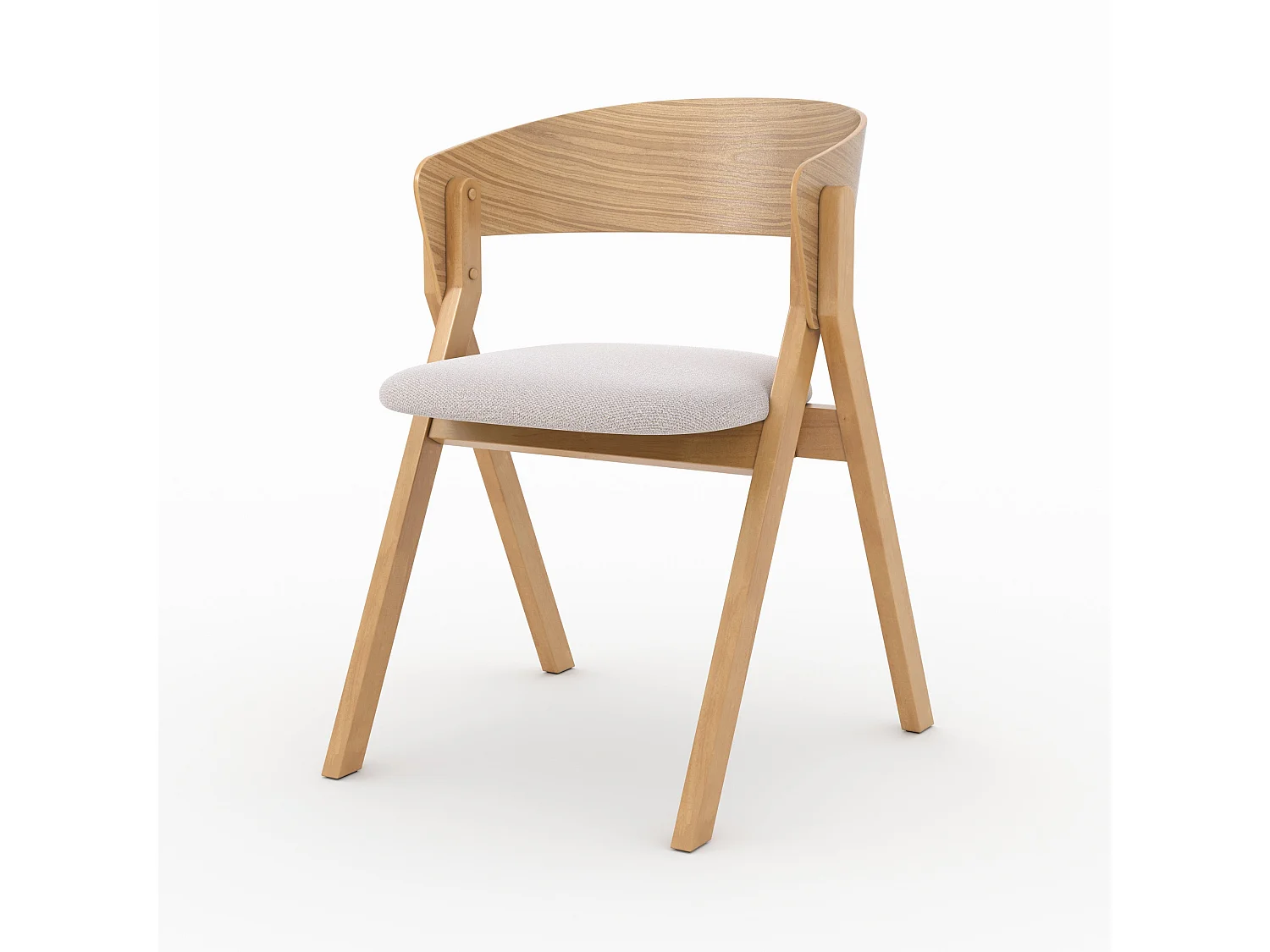 Chaise en bois d'hévéa et tissu beige - Héloïse