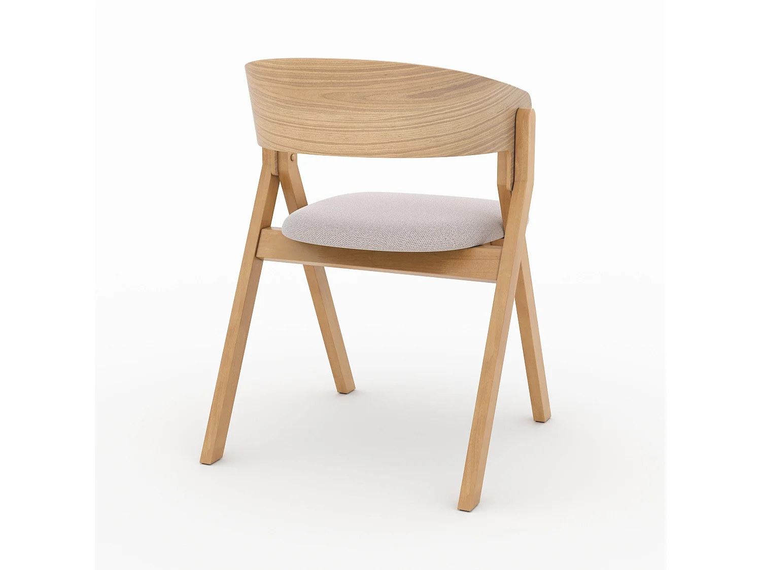 Chaise en bois d'hévéa et tissu beige - Héloïse