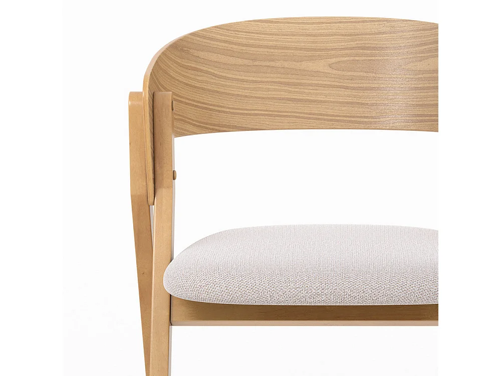 Chaise en bois d'hévéa et tissu beige - Héloïse