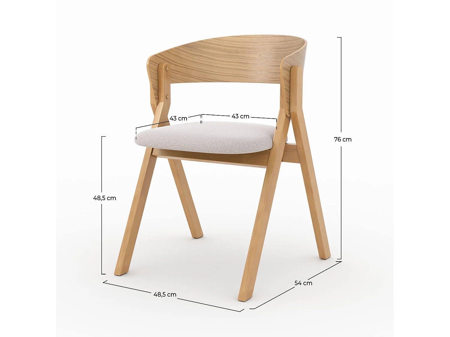 Chaise en bois d'hévéa et tissu beige - Héloïse