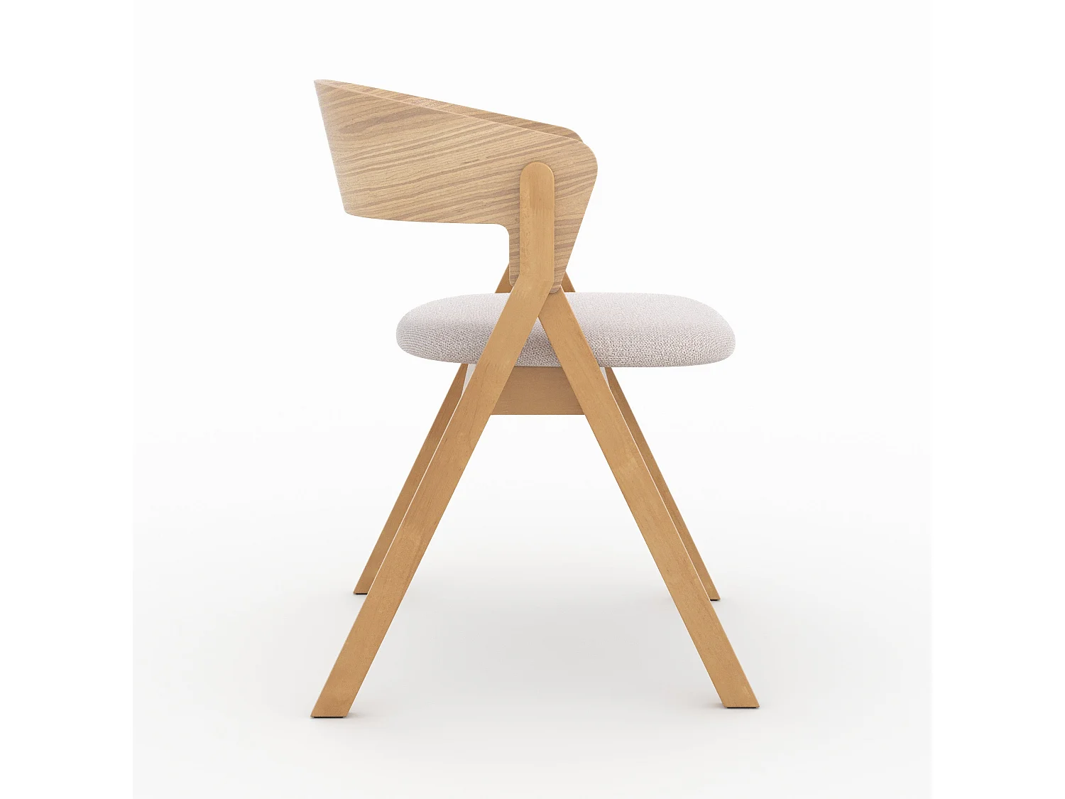 Chaise en bois d'hévéa et tissu beige - Héloïse