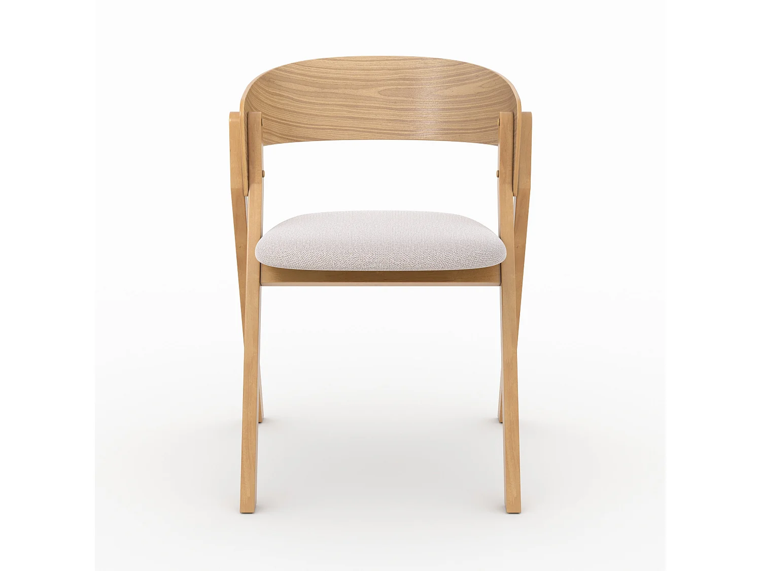 Chaise en bois d'hévéa et tissu beige - Héloïse