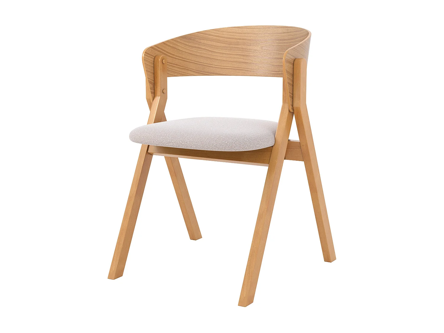 Chaise en bois d'hévéa et tissu beige - Héloïse