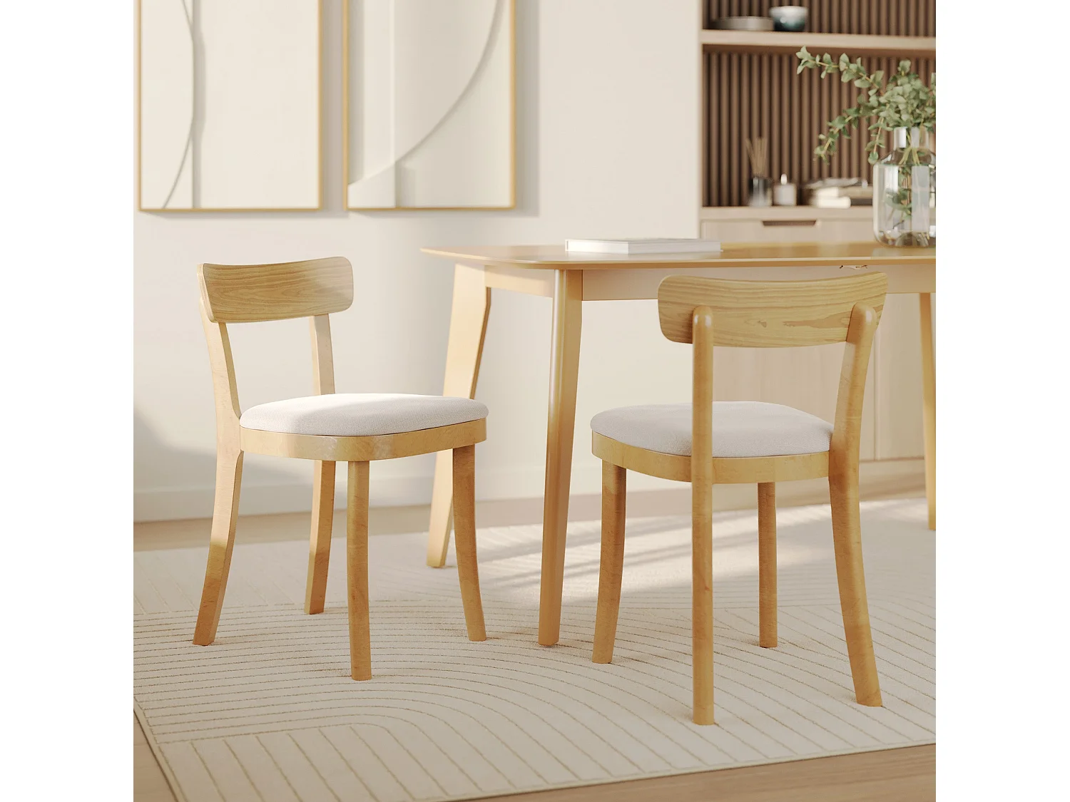 Lot de 2 chaises en bois et tissu beige - Keno