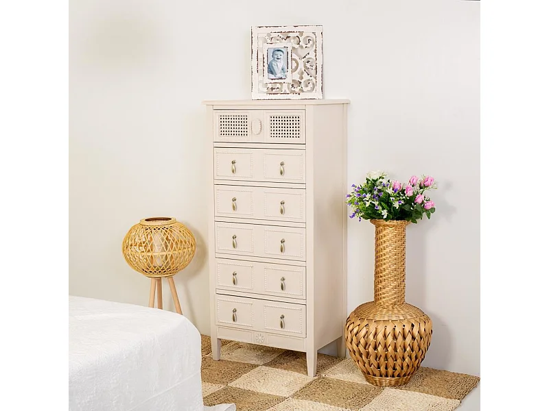 Sinfonier de madera beig 6 cajones 56x36x119h cm