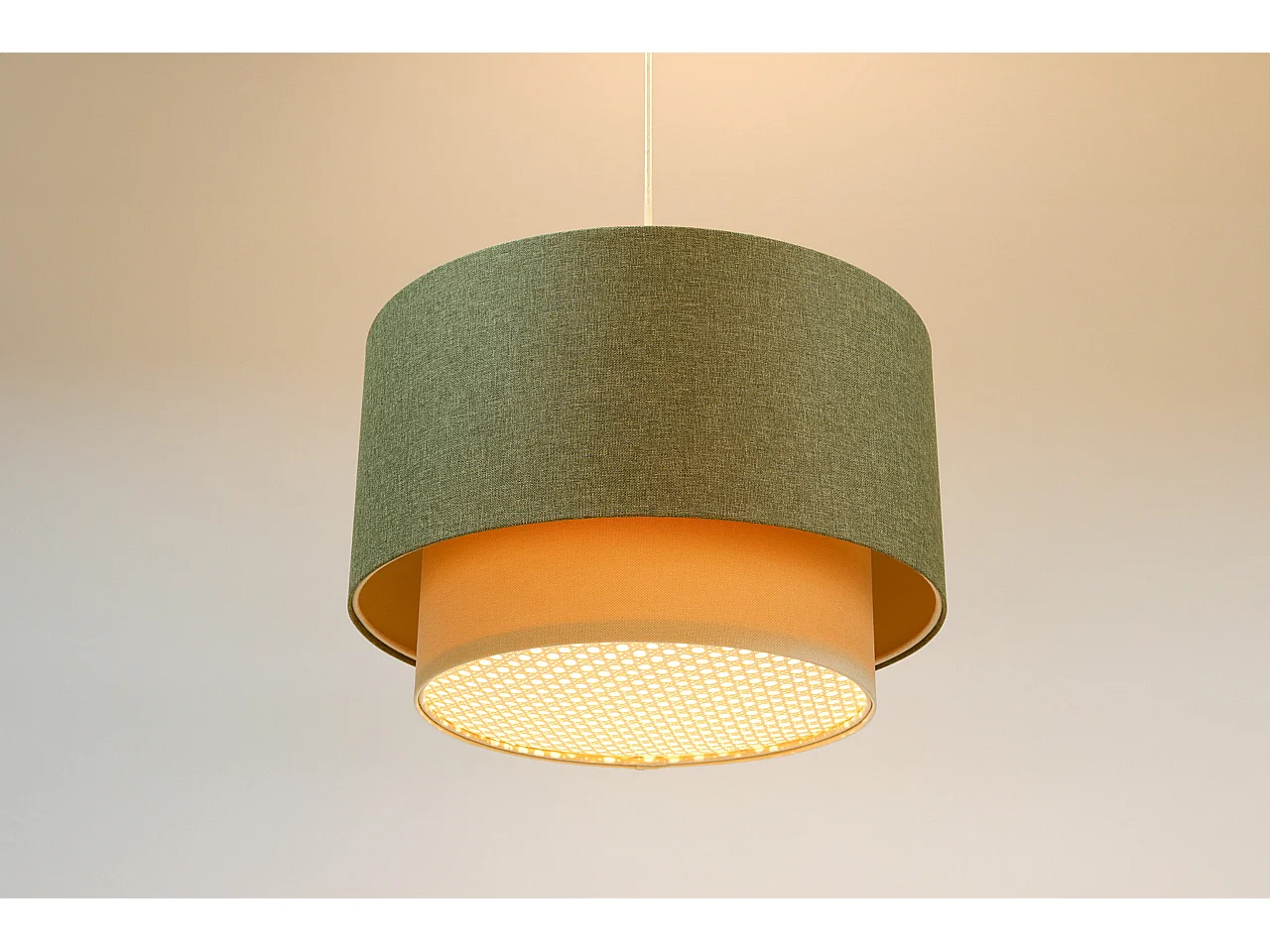 Suspension Duo avec diffuseur en rotin