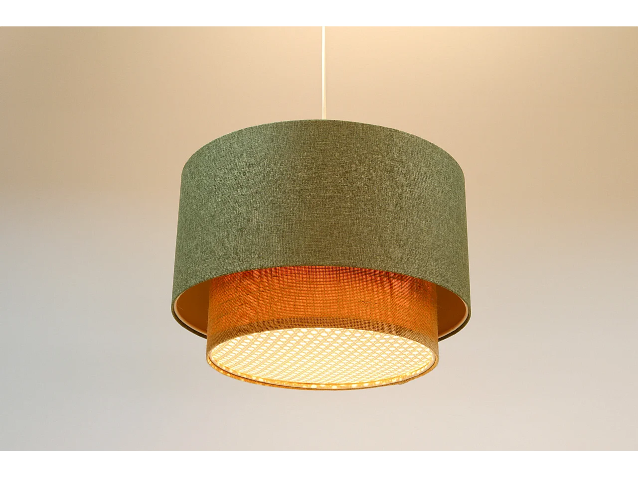 Lampa wisząca ERUTAN DOUBLE RATTAN 40 zielona/beżowa