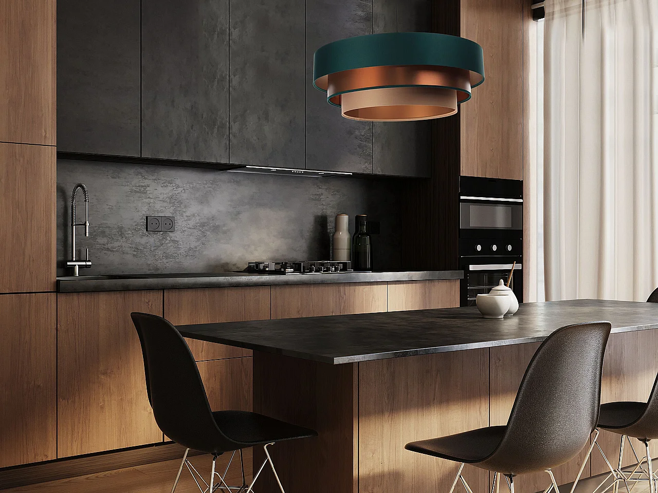 Lampa wisząca TRIO MIX zielona/miedziana/beżowa