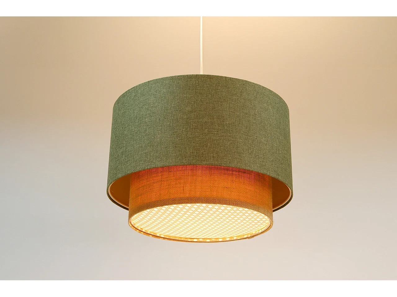 Suspension Duo avec diffuseur en rotin