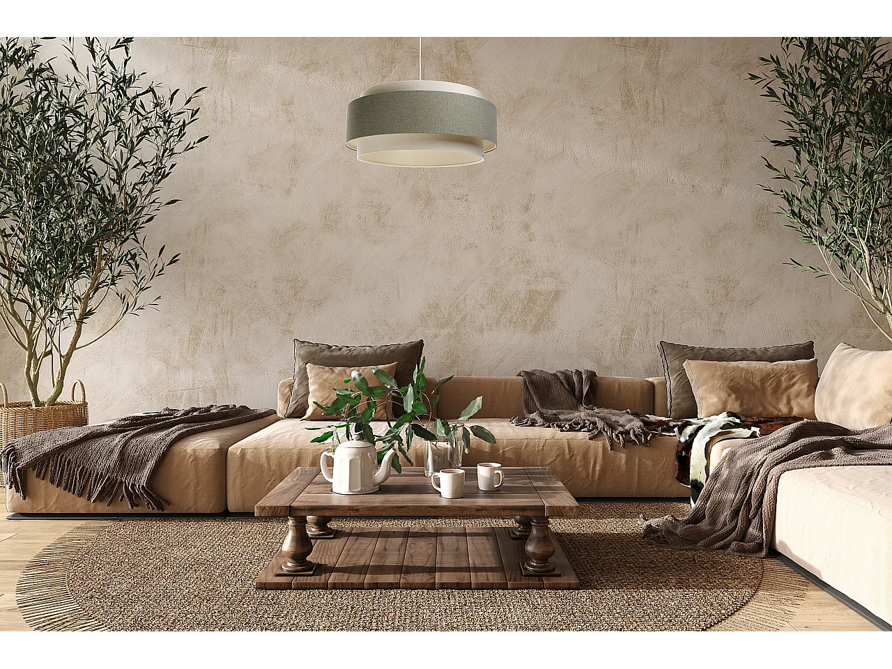 Lampa wisząca ERUTAN DUDU kremowa/zielona