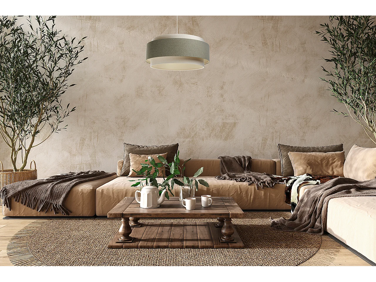 Lampa wisząca ERUTAN DUDU kremowa/zielona