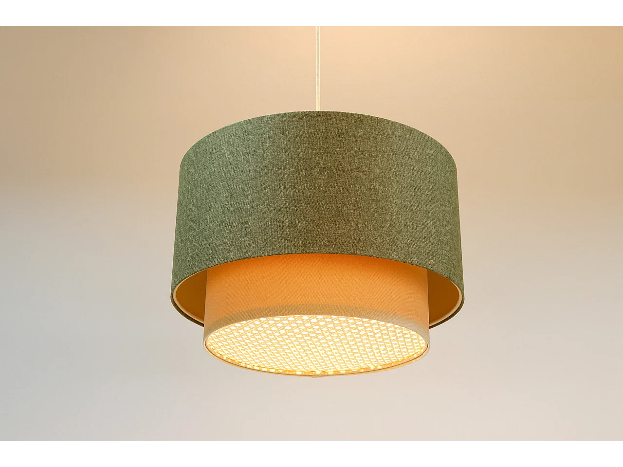 Lampa wisząca ERUTAN DOUBLE RATTAN 50 zielona/kremowa