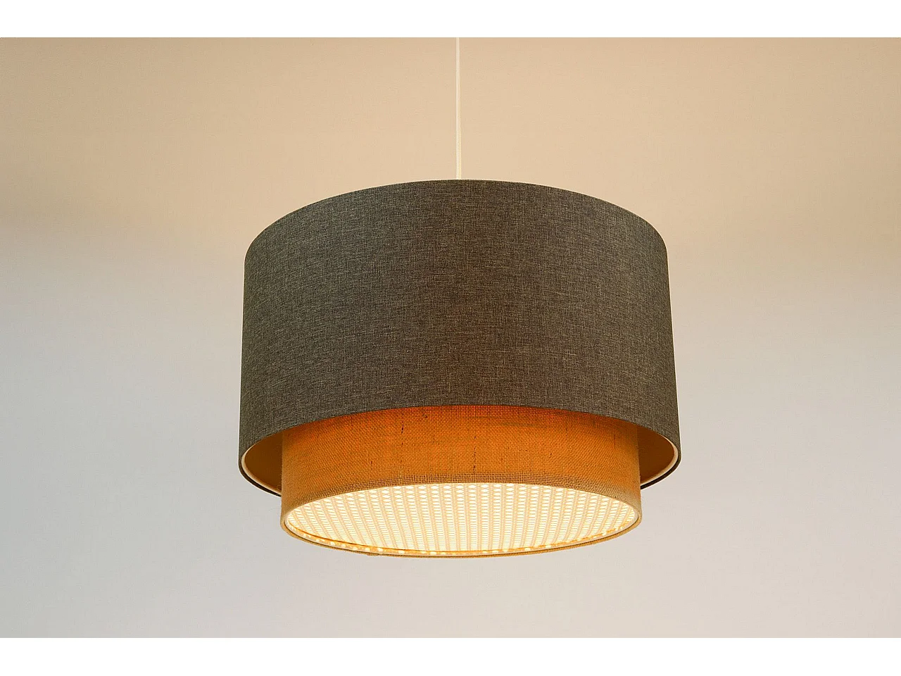 Lampa wisząca ERUTAN DOUBLE RATTAN 40 szara/beżowa