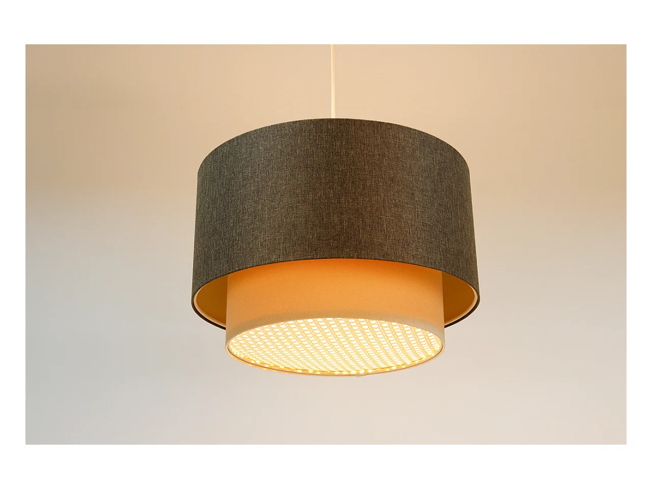 Suspension Duo avec diffuseur en rotin