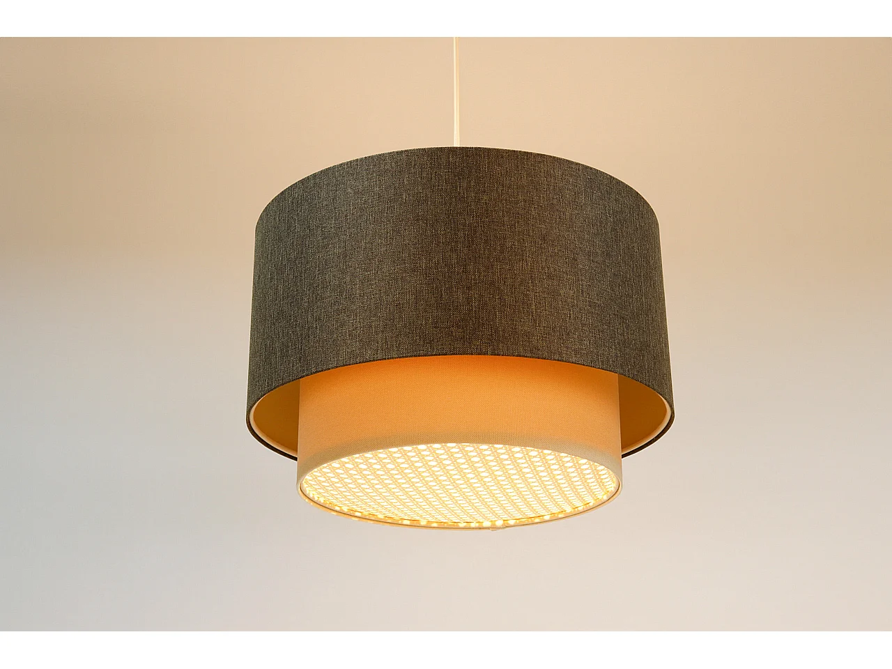 Lampa wisząca ERUTAN DOUBLE RATTAN 50 szara/kremowa